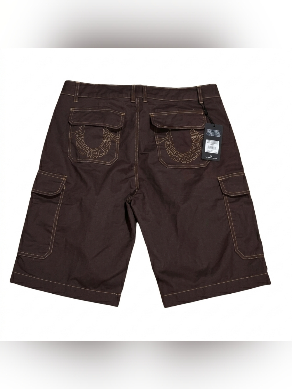 True Religion Cargo Shorts 34 Bracken Brown White Contrast Stitch Y2K Streetwear
